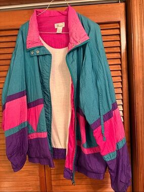 Vintage Colorblock Windsuit Jacket in Teal, Hot Pink & Purple